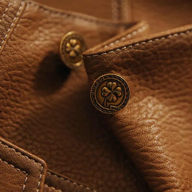 Women's Brown Topstitched Waist-Length Leather Jacket