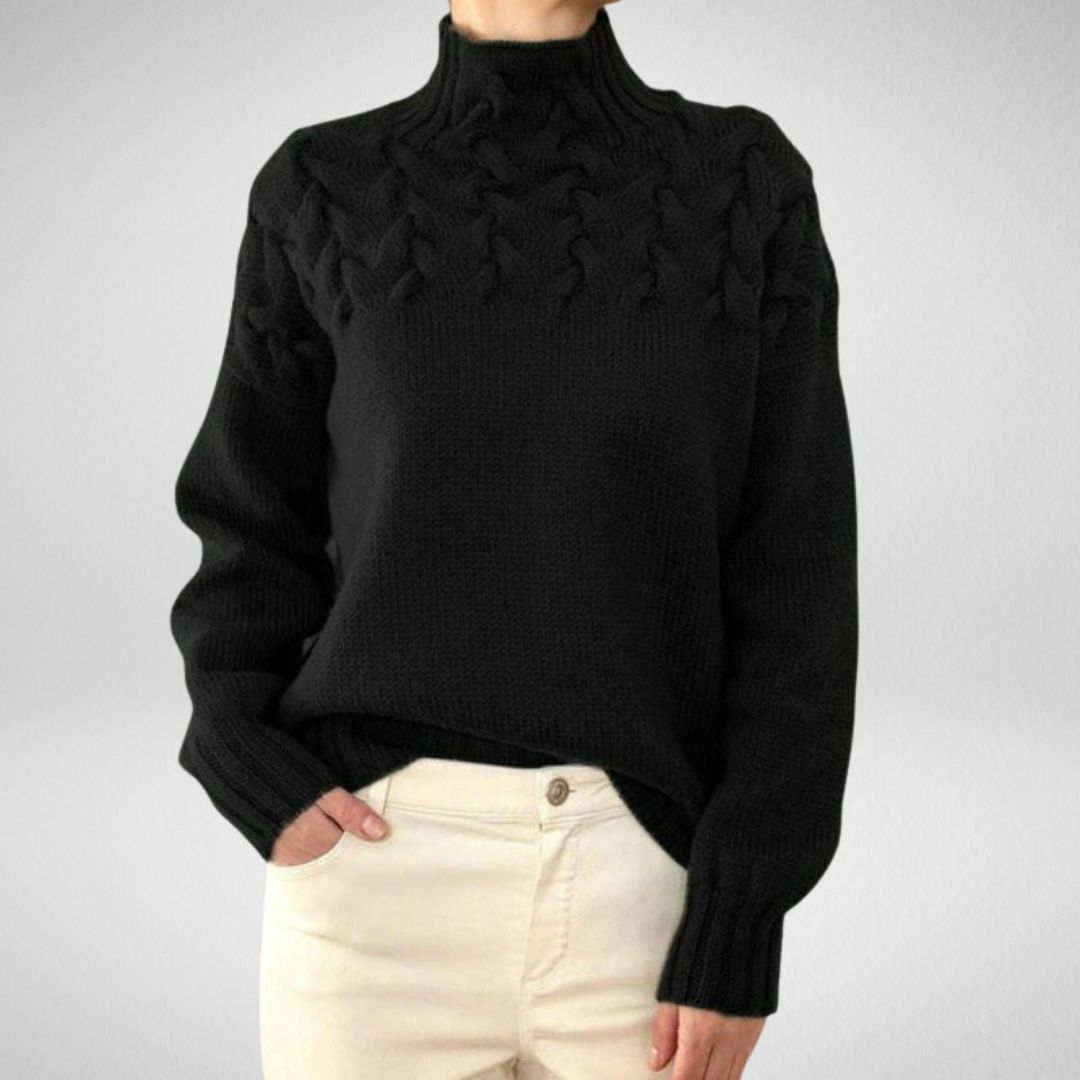 Women's Cable Knit Turtleneck Sweater in Royal Blue