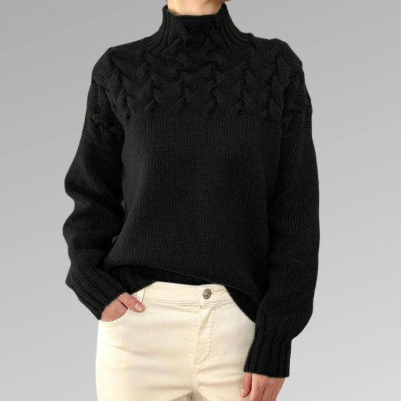 Women's Cable Knit Turtleneck Sweater in Royal Blue