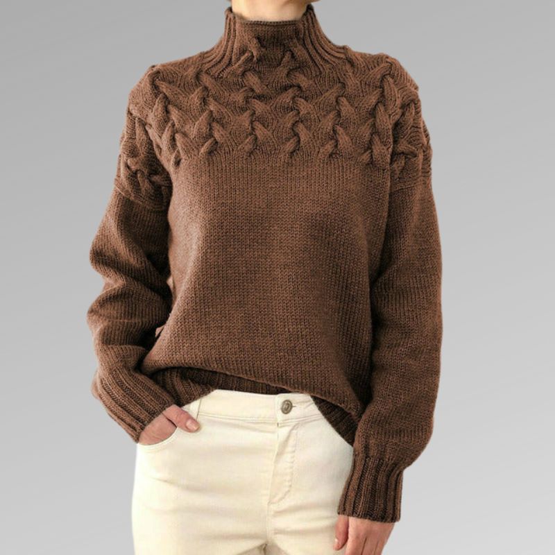 Women's Cable Knit Turtleneck Sweater in Royal Blue