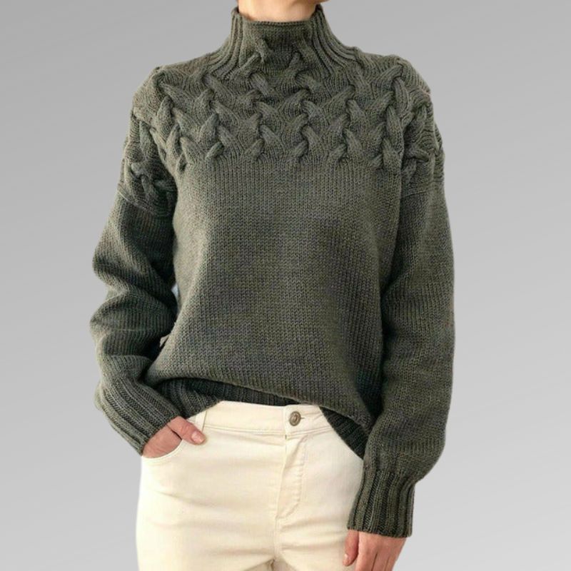 Women's Cable Knit Turtleneck Sweater in Royal Blue