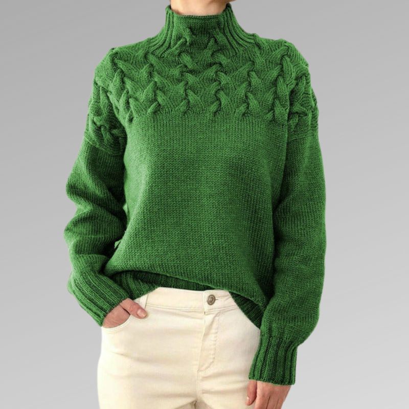Women's Cable Knit Turtleneck Sweater in Royal Blue