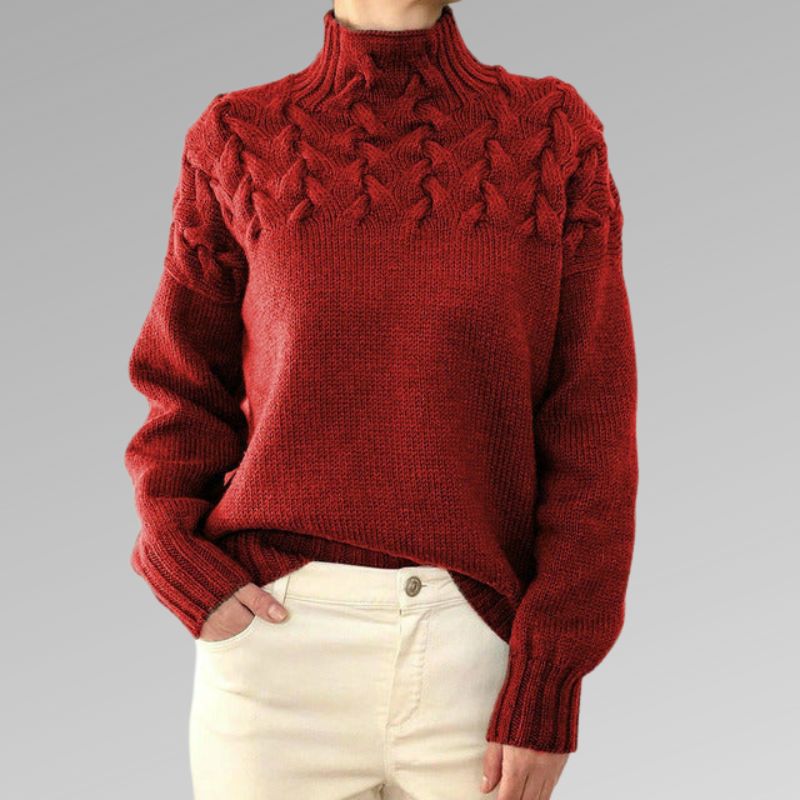 Women's Cable Knit Turtleneck Sweater in Royal Blue
