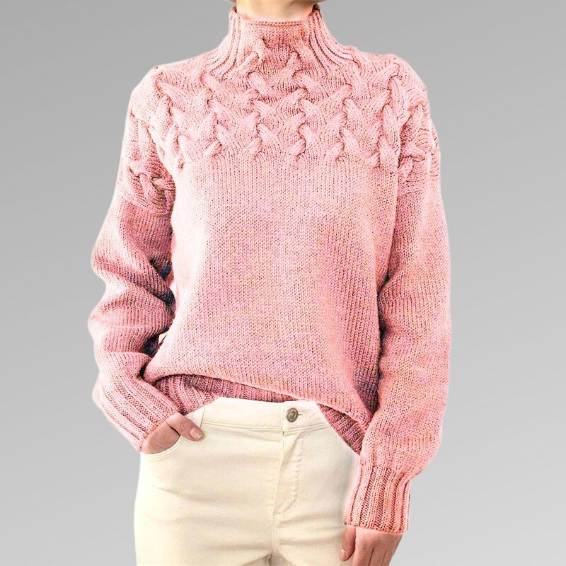 Women's Cable Knit Turtleneck Sweater in Royal Blue
