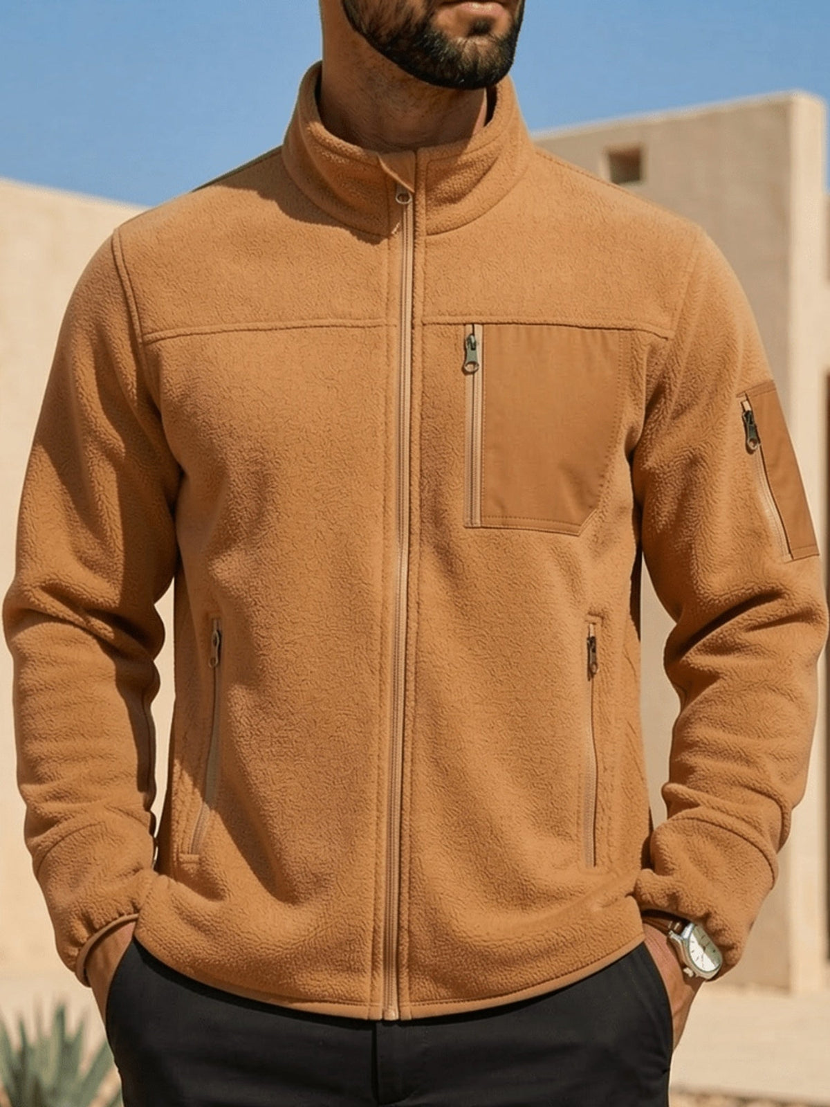 Women's Outdoor Zip Jacket with Stand Collar and Zip Pockets