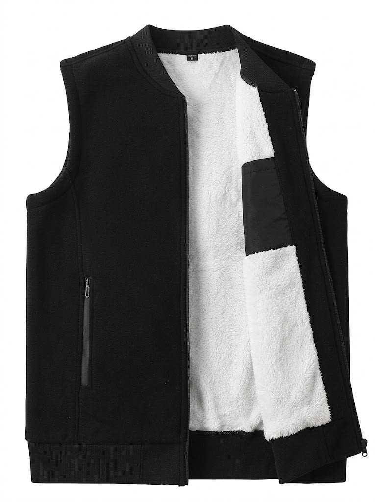 Men's Fleece-Lined Gilet With Zipped Hand Pockets - Black