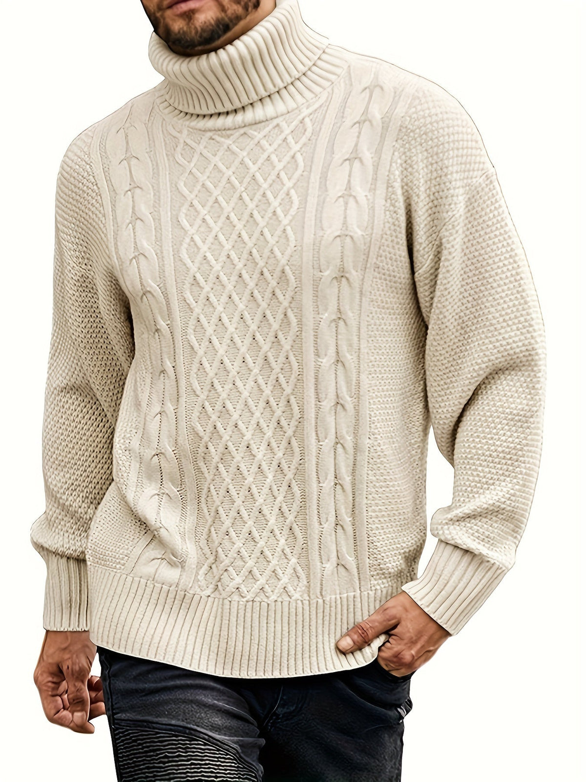 Women's Plus Size Cable Pattern High Neck Knit