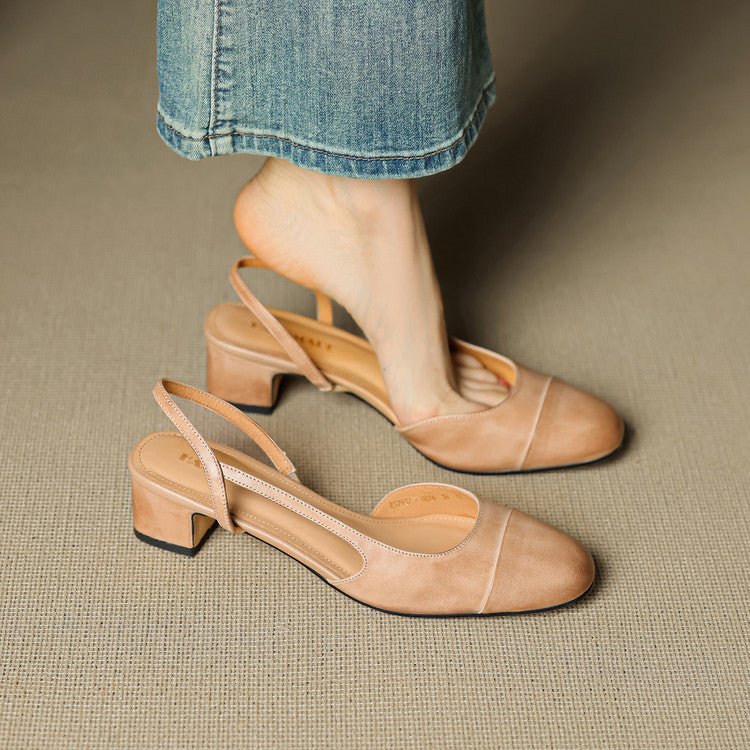 Women's Open-Back Smooth Leather Mid-Heel Court Shoes