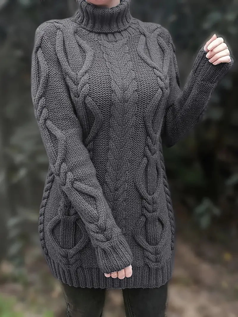 Women's Oversized Cable Knit Turtleneck Sweater