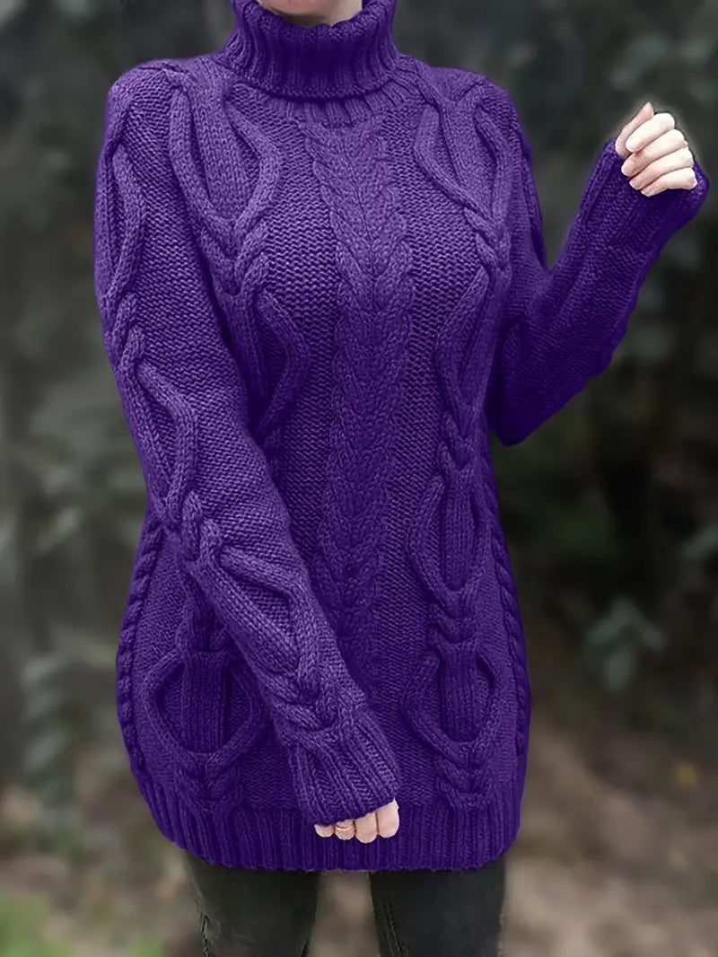 Women's Oversized Cable Knit Turtleneck Sweater
