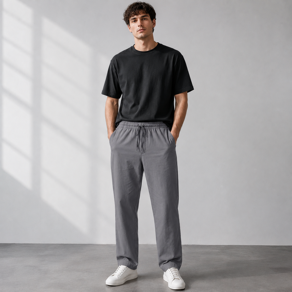 Men's Lightweight Linen Drawstring Trousers Relaxed Summer Pants