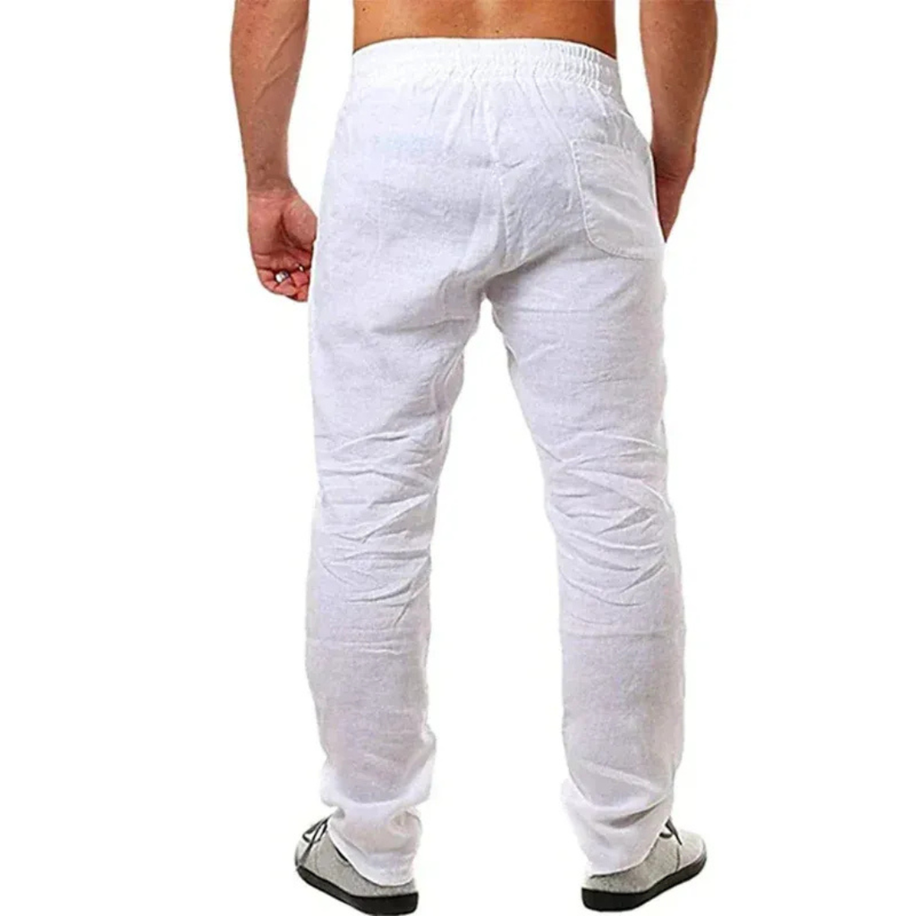 Men's Lightweight Linen Drawstring Trousers Relaxed Summer Pants