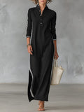 Women's Sporty Side Stripe Knit Maxi Dress - Black