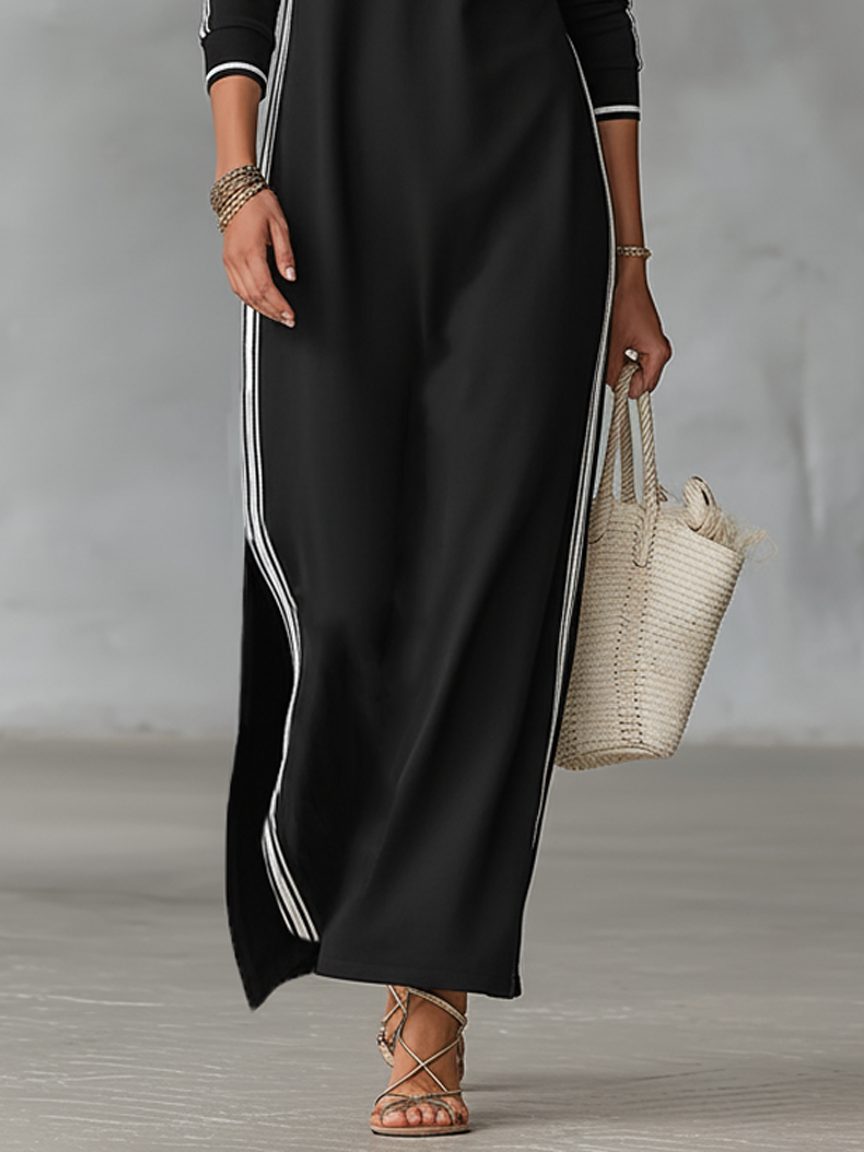 Women's Sporty Side Stripe Knit Maxi Dress
