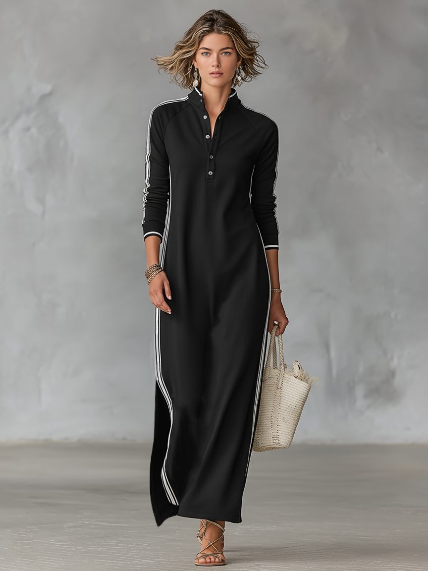 Women's Sporty Side Stripe Knit Maxi Dress