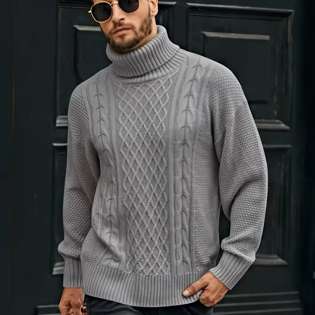 Women's Plus Size Cable Pattern High Neck Knit - Silvery Grey