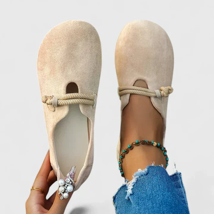 Women's Cushioned Orthopedic Lace Detail Loafers - Beige