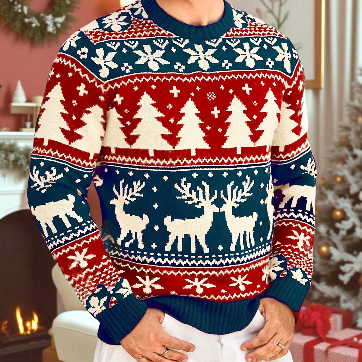 Women's Relaxed Christmas Knit Jumper for Festive Gatherings - Blue