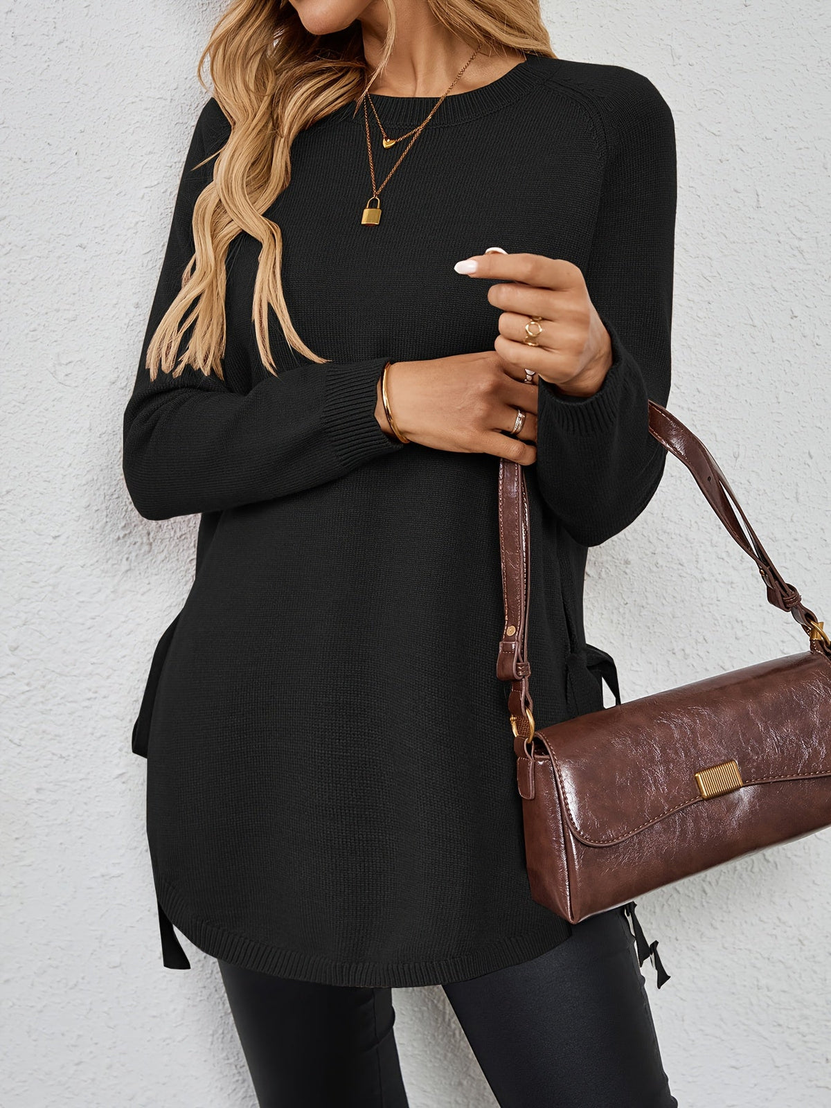 Women's Relaxed Longline Pullover Knit with Side Split Hem