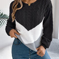 Women's Two-Tone Knit Crew Neck Pullover - Black