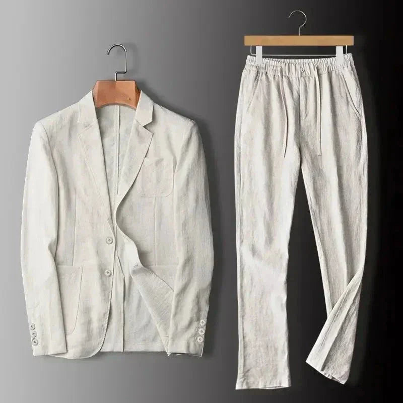 Men's Linen Blazer and Trousers Set Refined Summer Suit