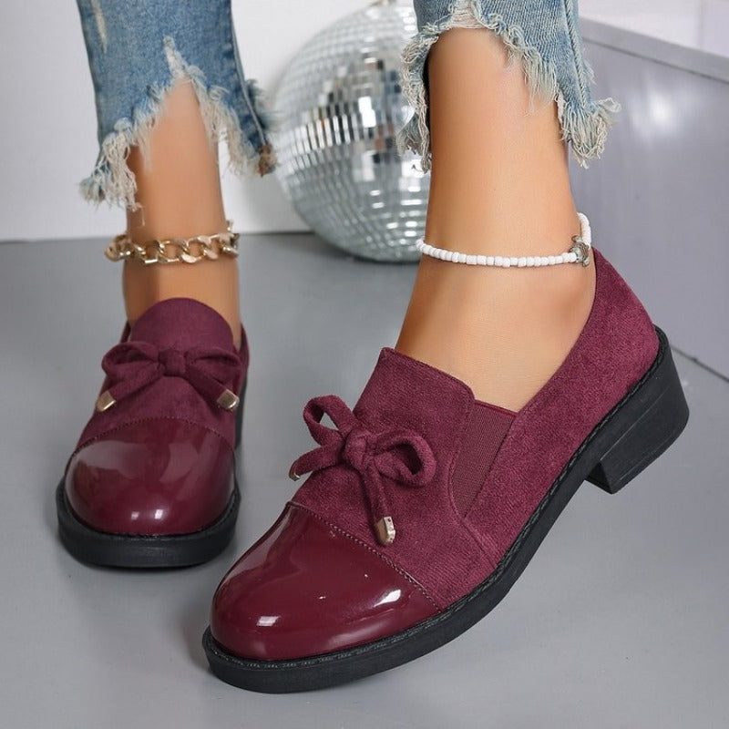 Women's Two-Texture Bow Loafers on a Chunky Sole - Purple