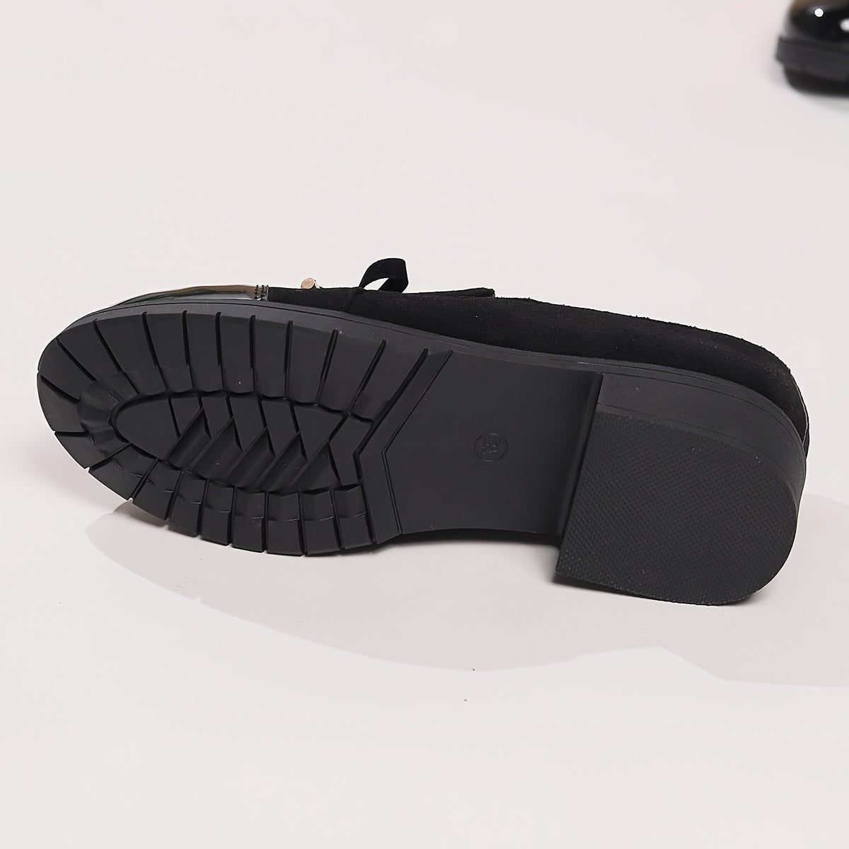 Women's Two-Texture Bow Loafers on a Chunky Sole