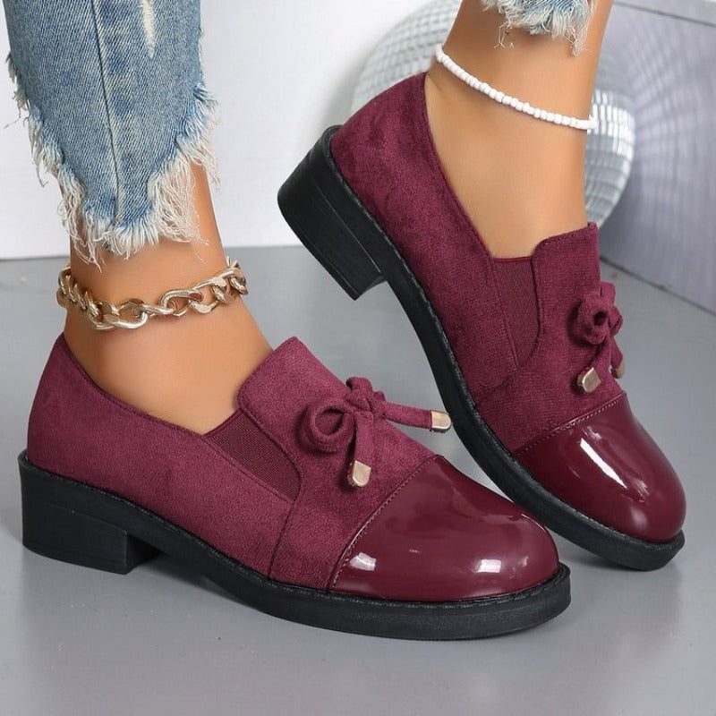 Women's Two-Texture Bow Loafers on a Chunky Sole