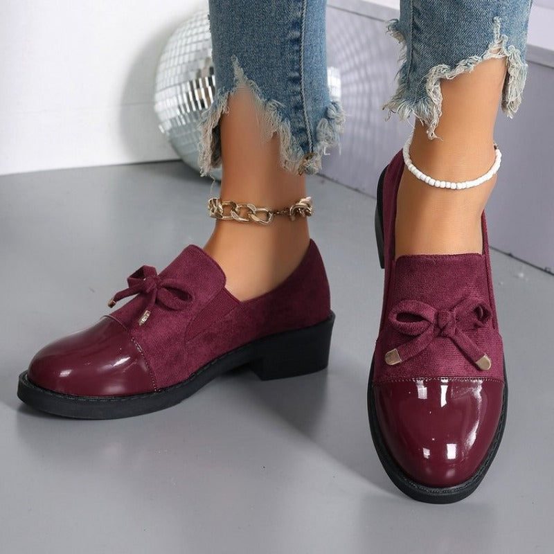 Women's Two-Texture Bow Loafers on a Chunky Sole