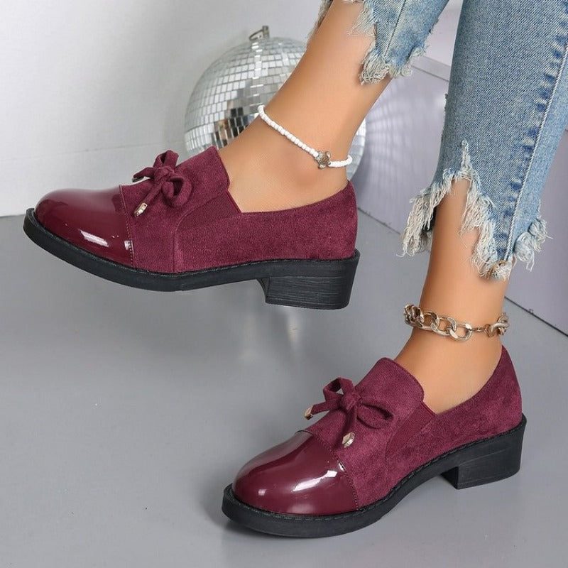 Women's Two-Texture Bow Loafers on a Chunky Sole