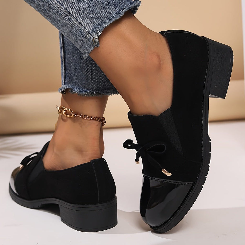 Women's Two-Texture Bow Loafers on a Chunky Sole