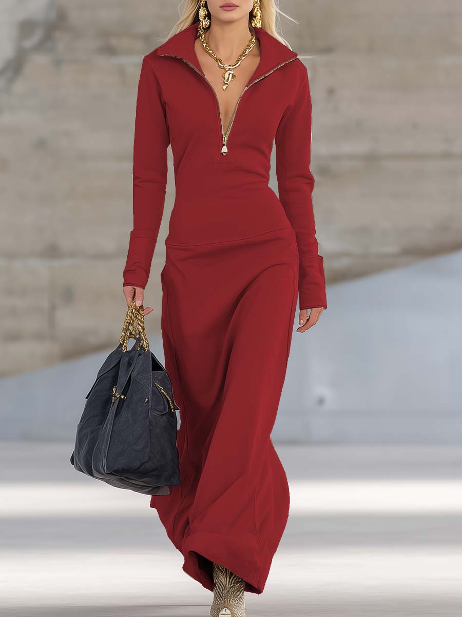 Women's Fall Dress Half-Zip Maxi