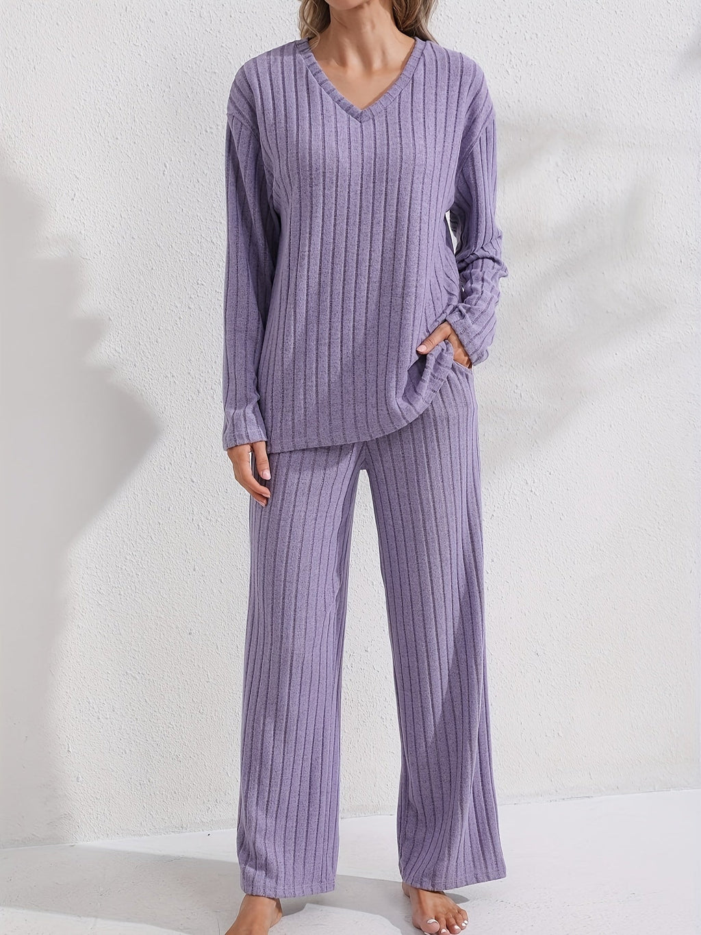 Women's Soft Rib Knit V-Neck Lounge Set