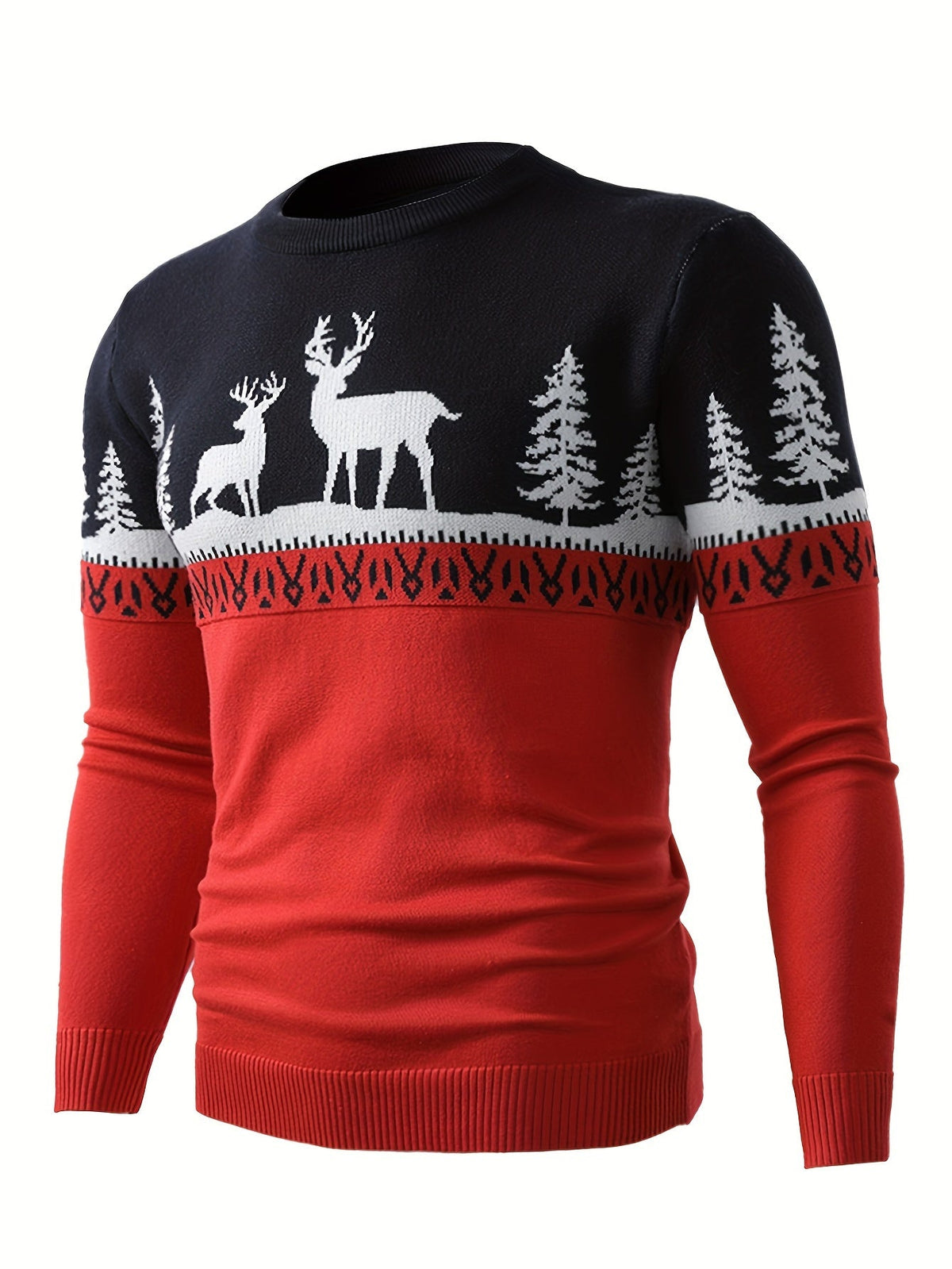 Women's Red Reindeer Motif Christmas Knit Pullover