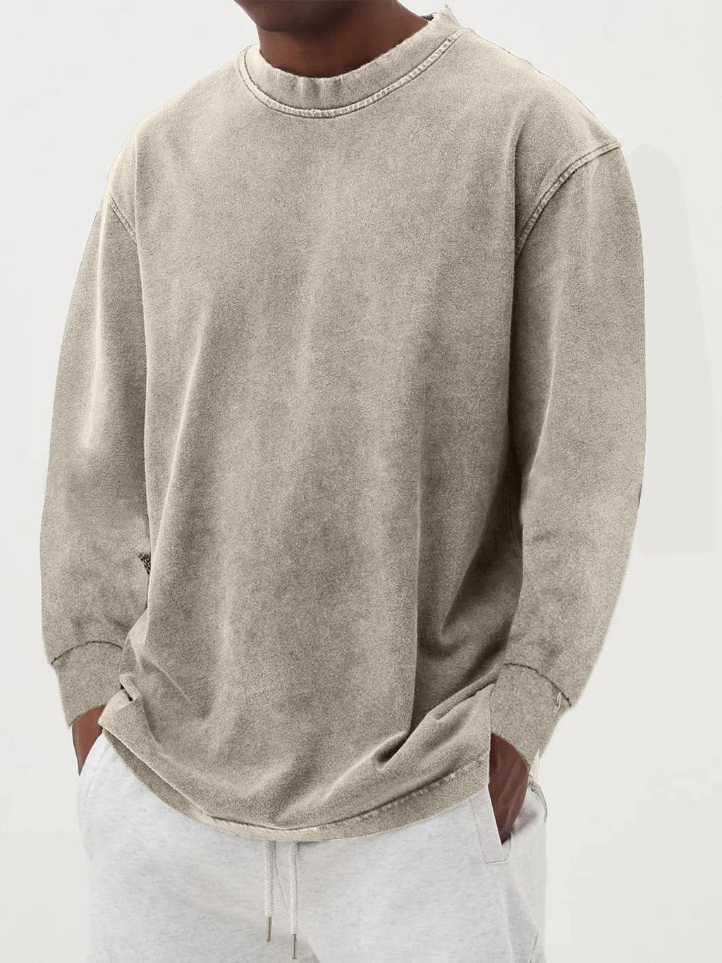 Men's Relaxed Crew Neck Knit Sweater With Dropped Shoulders