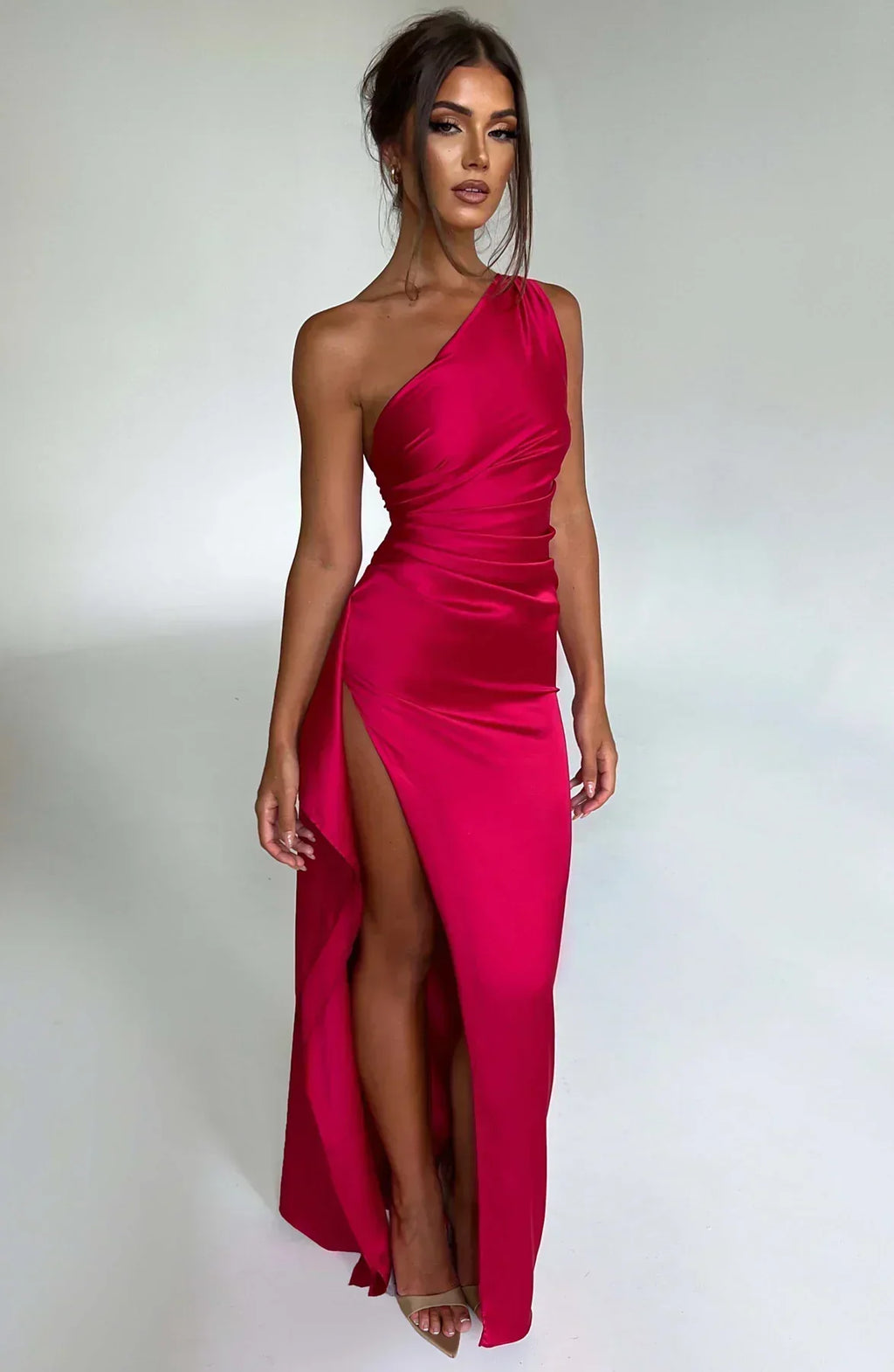 Women's One Shoulder Ruched Maxi Dress