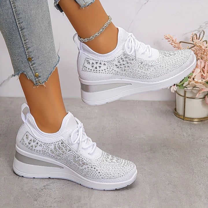 Women's Sparkle-Studded Knit Lace-Up Trainers