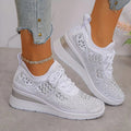Women's Sparkle-Studded Knit Lace-Up Trainers - White