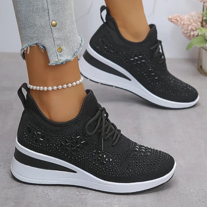 Women's Sparkle-Studded Knit Lace-Up Trainers