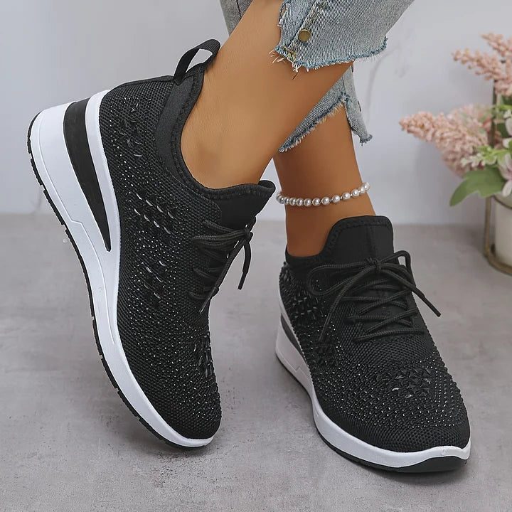 Women's Sparkle-Studded Knit Lace-Up Trainers