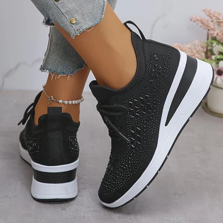 Women's Sparkle-Studded Knit Lace-Up Trainers