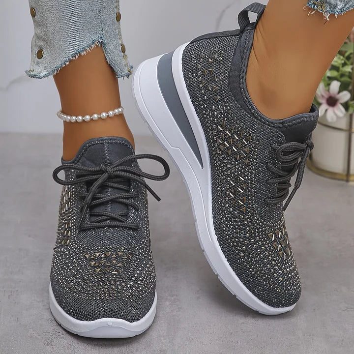Women's Sparkle-Studded Knit Lace-Up Trainers