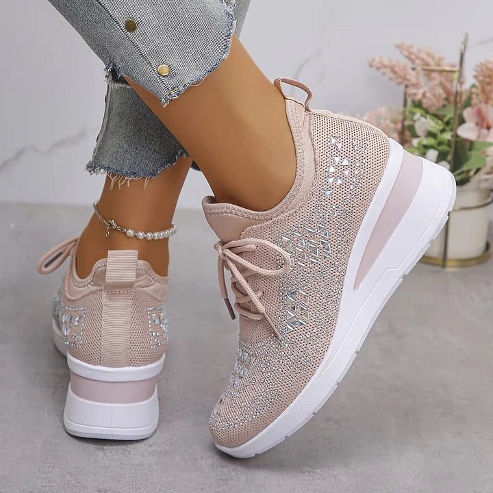 Women's Sparkle-Studded Knit Lace-Up Trainers