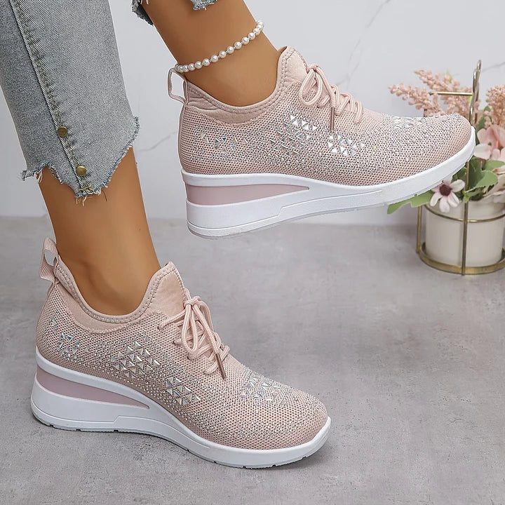 Women's Sparkle-Studded Knit Lace-Up Trainers