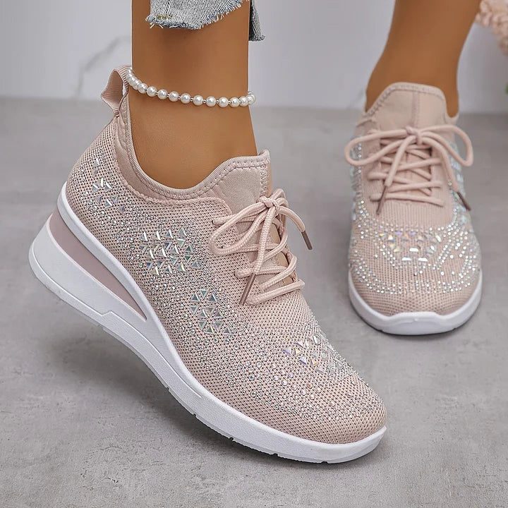 Women's Sparkle-Studded Knit Lace-Up Trainers