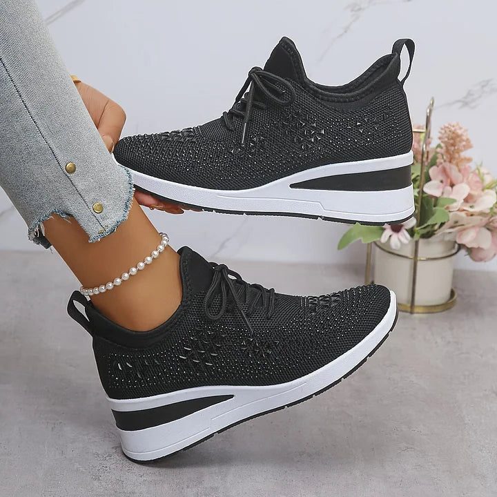 Women's Sparkle-Studded Knit Lace-Up Trainers