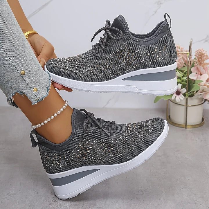 Women's Sparkle-Studded Knit Lace-Up Trainers