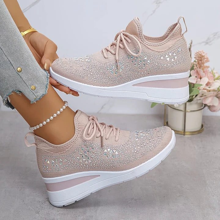 Women's Sparkle-Studded Knit Lace-Up Trainers