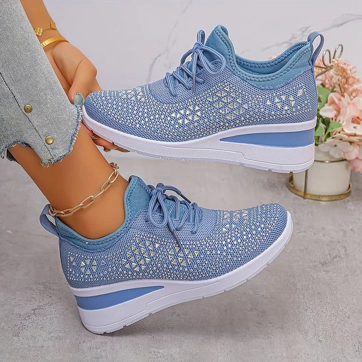 Women's Sparkle-Studded Knit Lace-Up Trainers