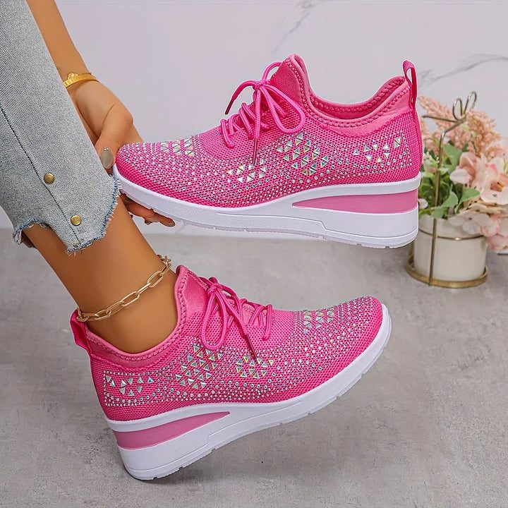 Women's Sparkle-Studded Knit Lace-Up Trainers